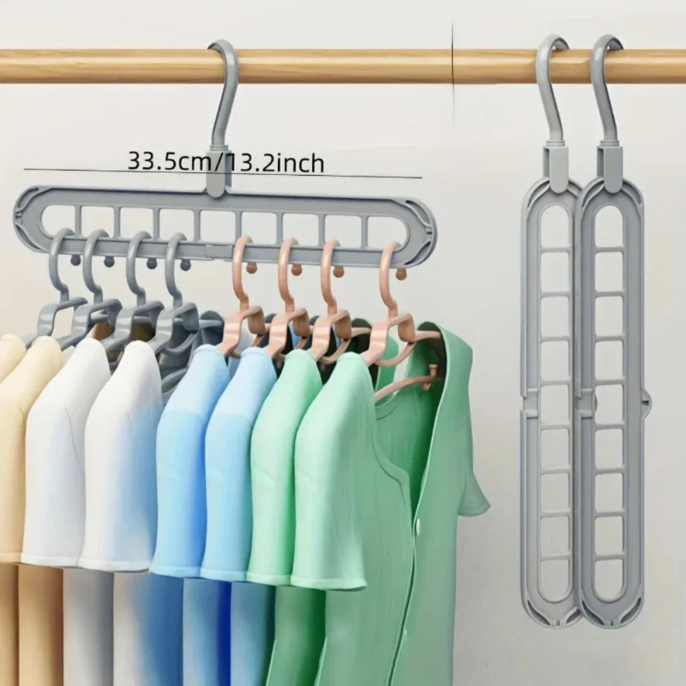 3-Piece Foldable 9-Hole Clothes Hanger - Space-Saving Wardrobe Organizer with Multi-Functional Hooks