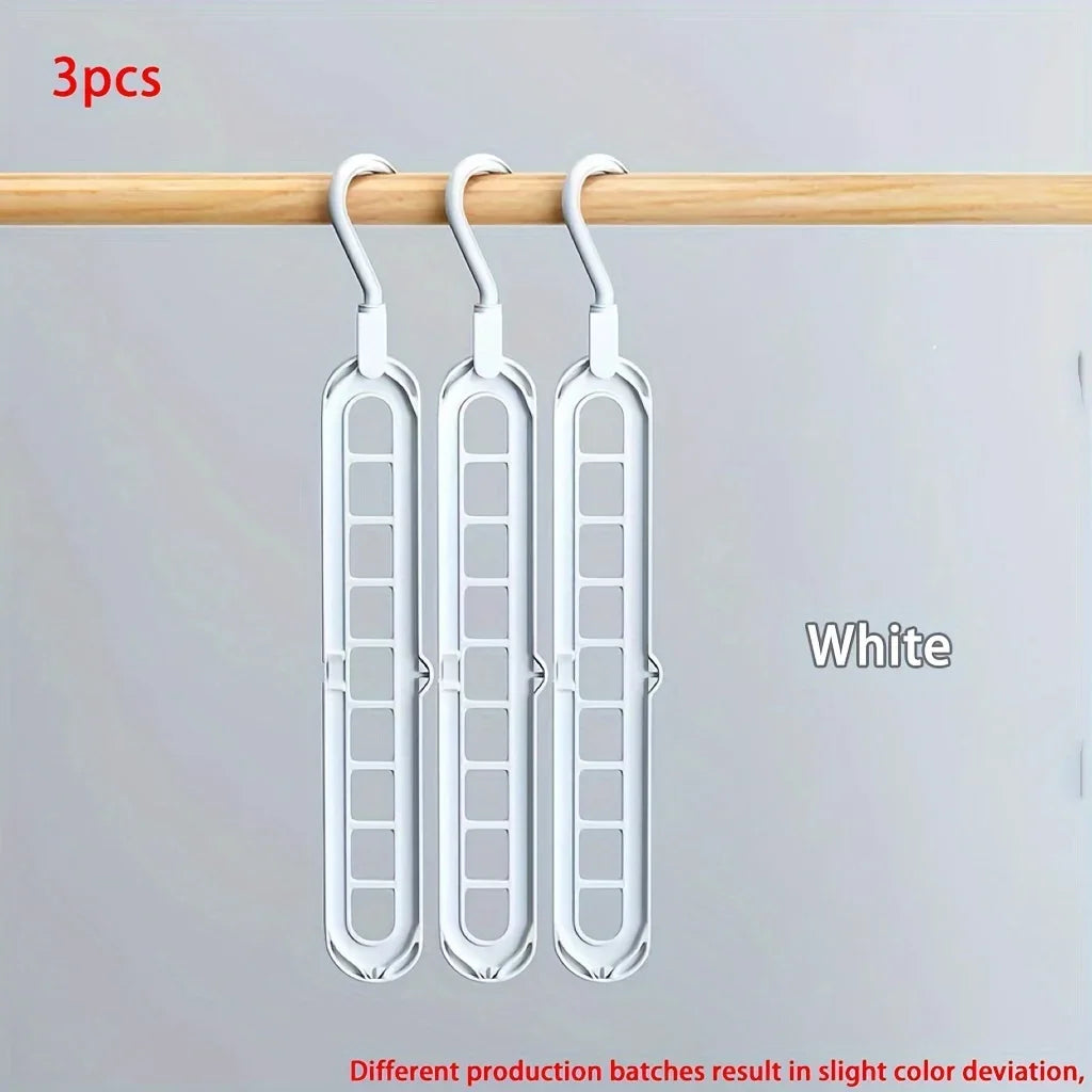 3-Piece Foldable 9-Hole Clothes Hanger - Space-Saving Wardrobe Organizer with Multi-Functional Hooks