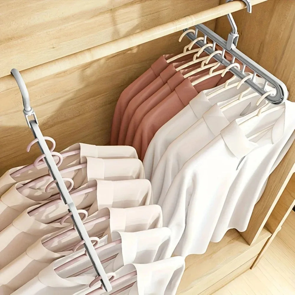 3-Piece Foldable 9-Hole Clothes Hanger - Space-Saving Wardrobe Organizer with Multi-Functional Hooks