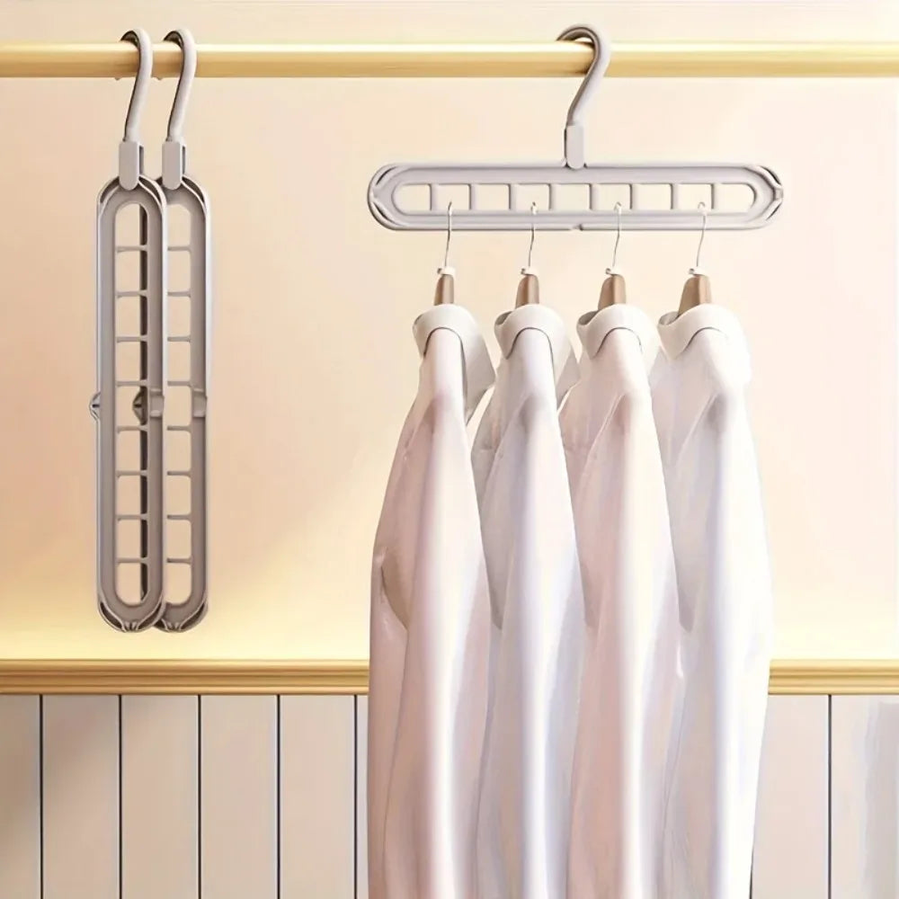 3-Piece Foldable 9-Hole Clothes Hanger - Space-Saving Wardrobe Organizer with Multi-Functional Hooks