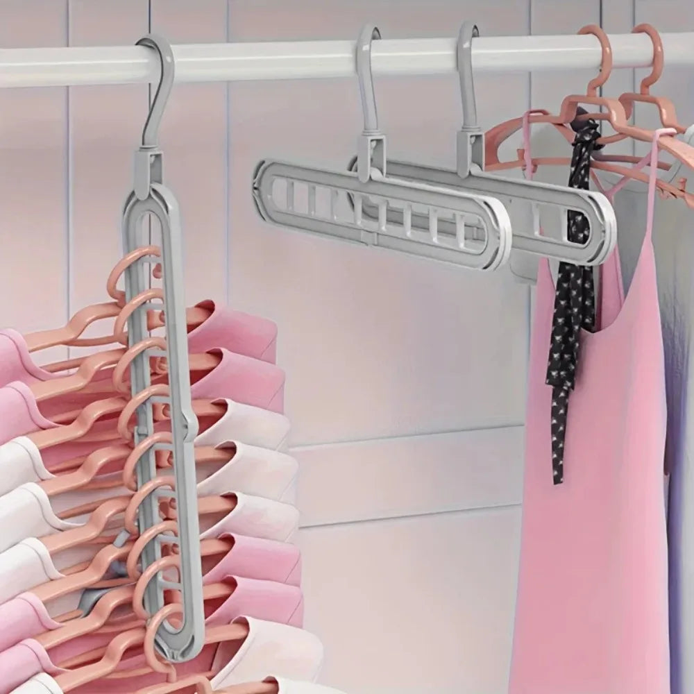 3-Piece Foldable 9-Hole Clothes Hanger - Space-Saving Wardrobe Organizer with Multi-Functional Hooks