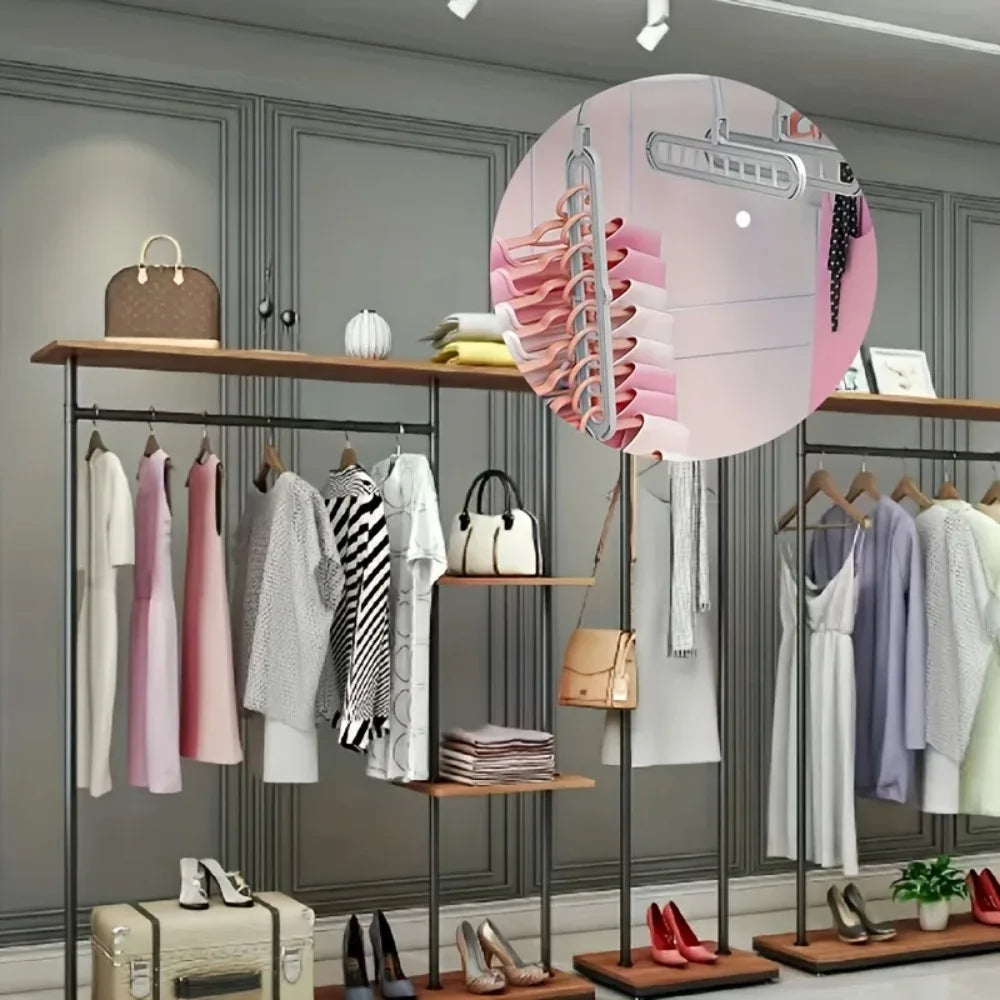 3-Piece Foldable 9-Hole Clothes Hanger - Space-Saving Wardrobe Organizer with Multi-Functional Hooks